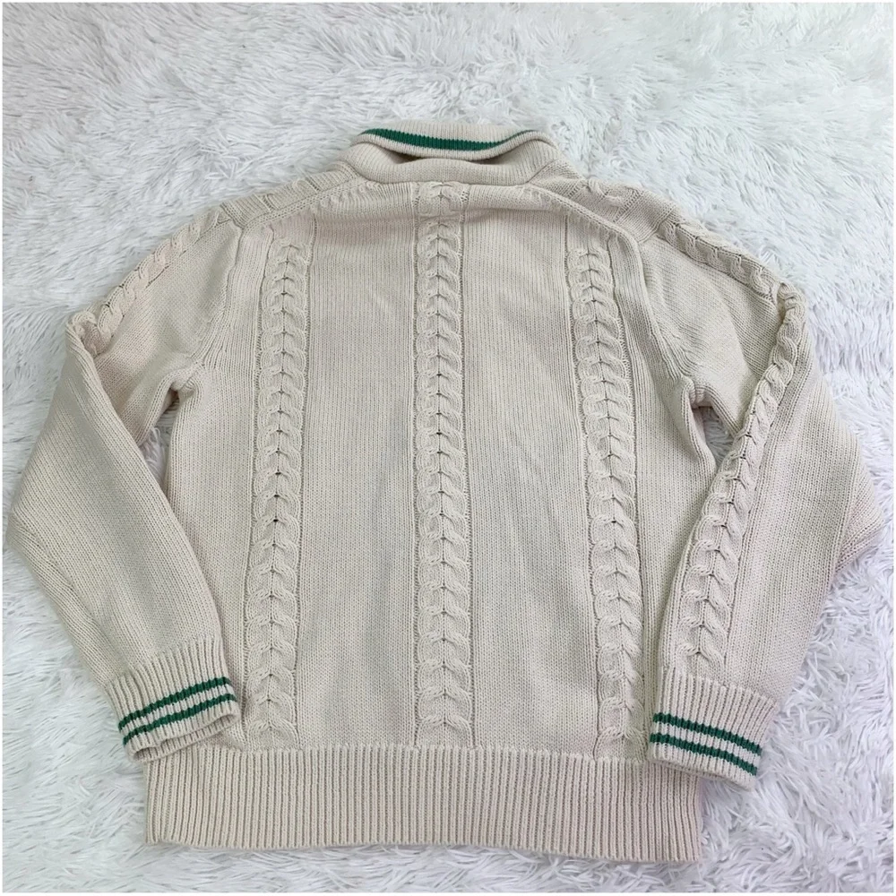 J‎ Crew long sleeve Cotton cable-knit tipped shawl-collar sweater in ivory
